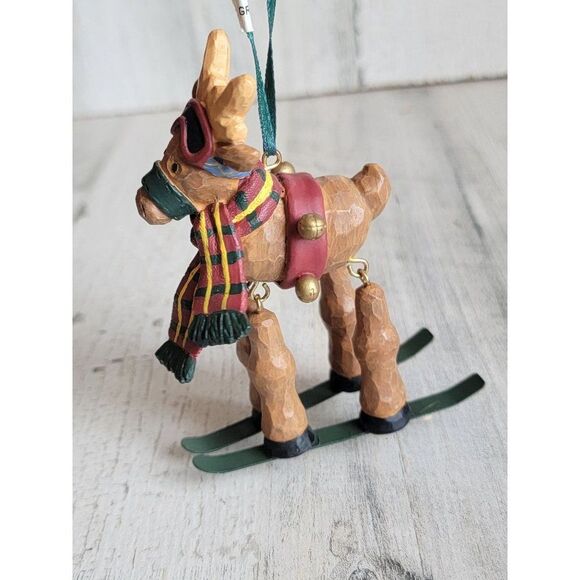 Rustic snow skiing reindeer Bell ornament Xmas jointed - Picture 3 of 7